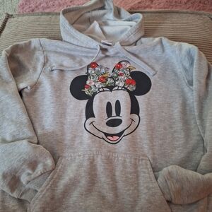 Disney Gray Minnie Mouse Floral Hoodie Sweatshirt